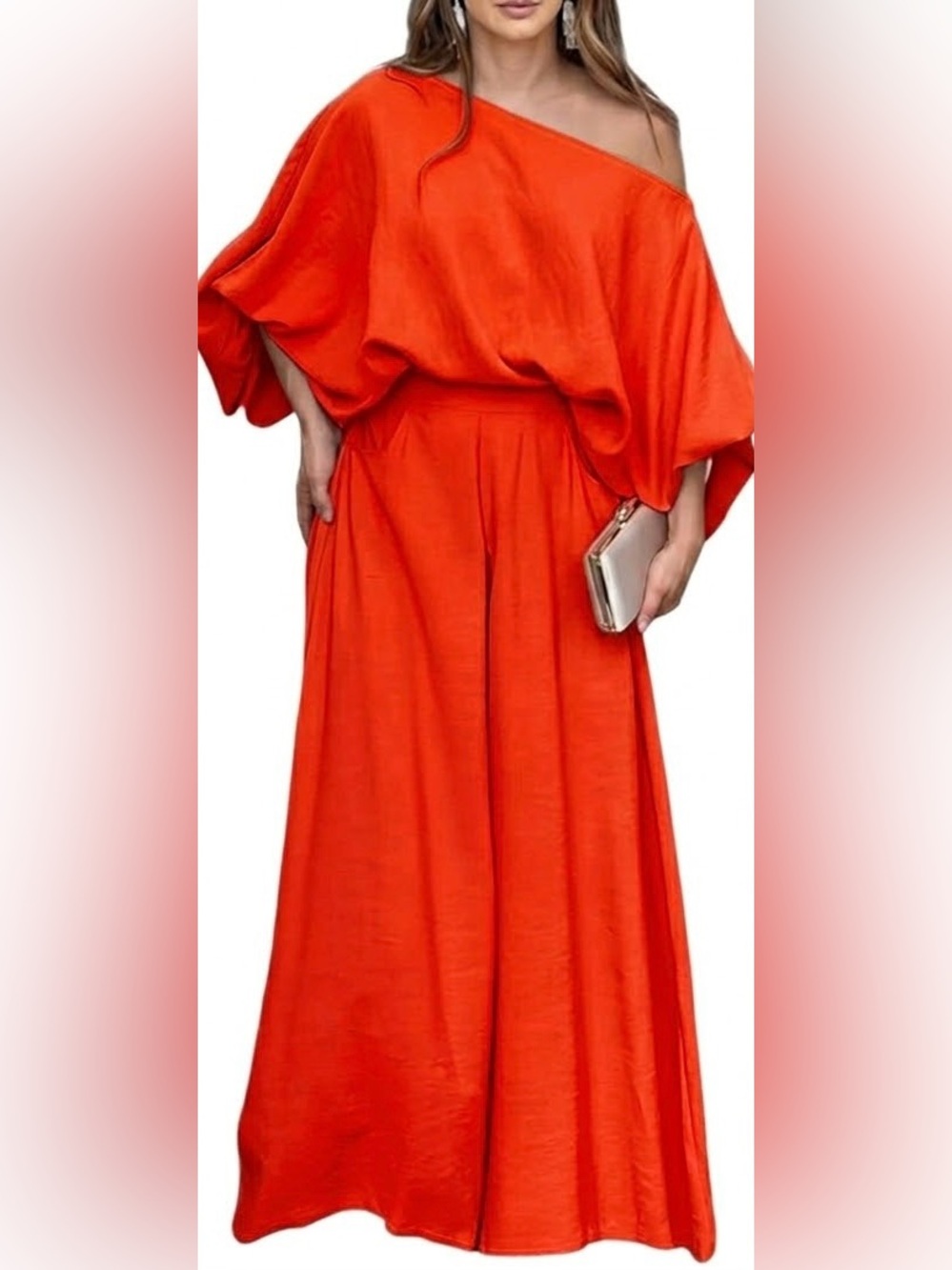 Women’s High-Waist Flared Maxi pants and top  - Bright Orange